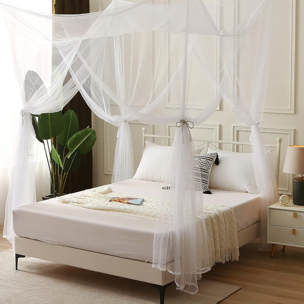 Bed Canopy Mosquito Net - Princess Canopy for Beds with Curtains, Sheer Bed Drapes for Indoor Outdoor Use, Gothic Black Boho Decorative Bed Tent, Girls Bedroom Decor, White Multicolor Black