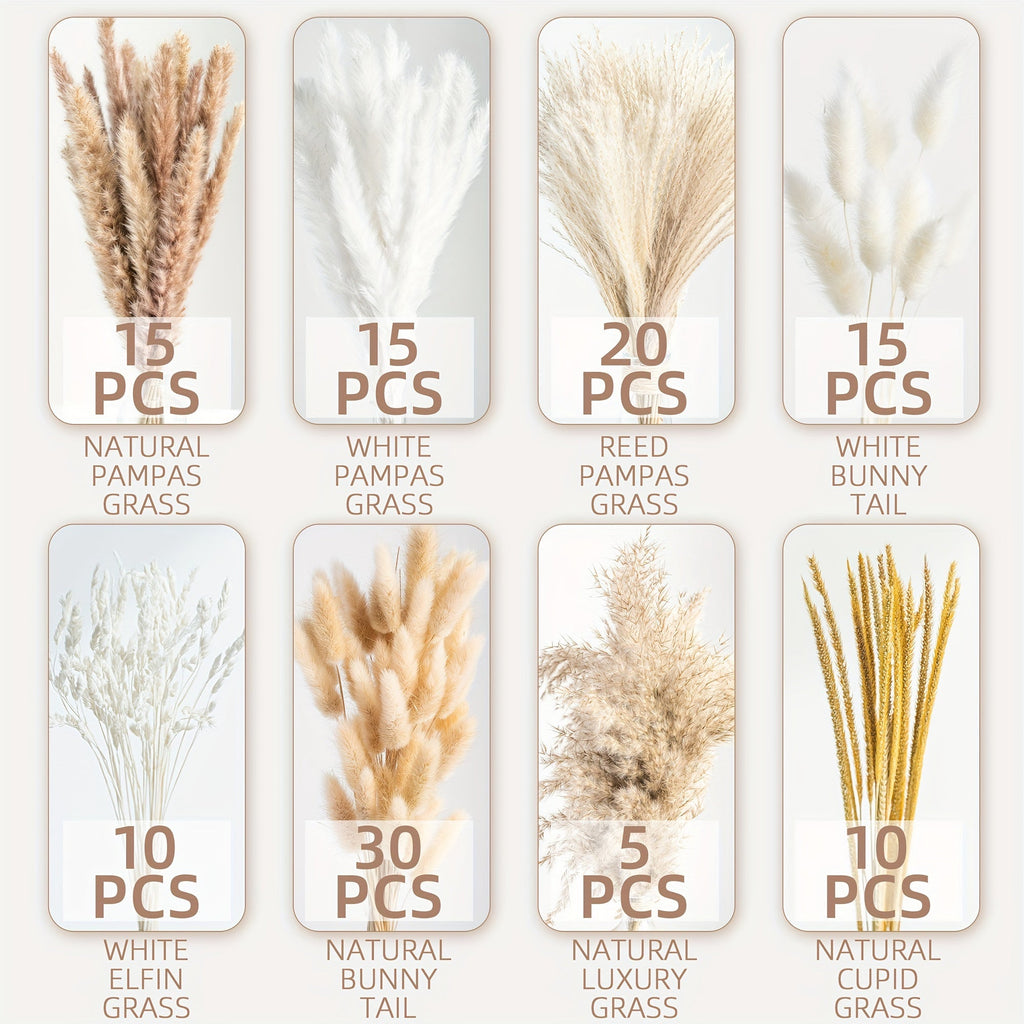 Pampas Grass Decor 120pcs Natural Dried Floral Arrangement Boho Bouquet for Wedding Centerpiece Table Decor Rustic Home Decor Vase Filler Aesthetic Room Decor Bohemian Style