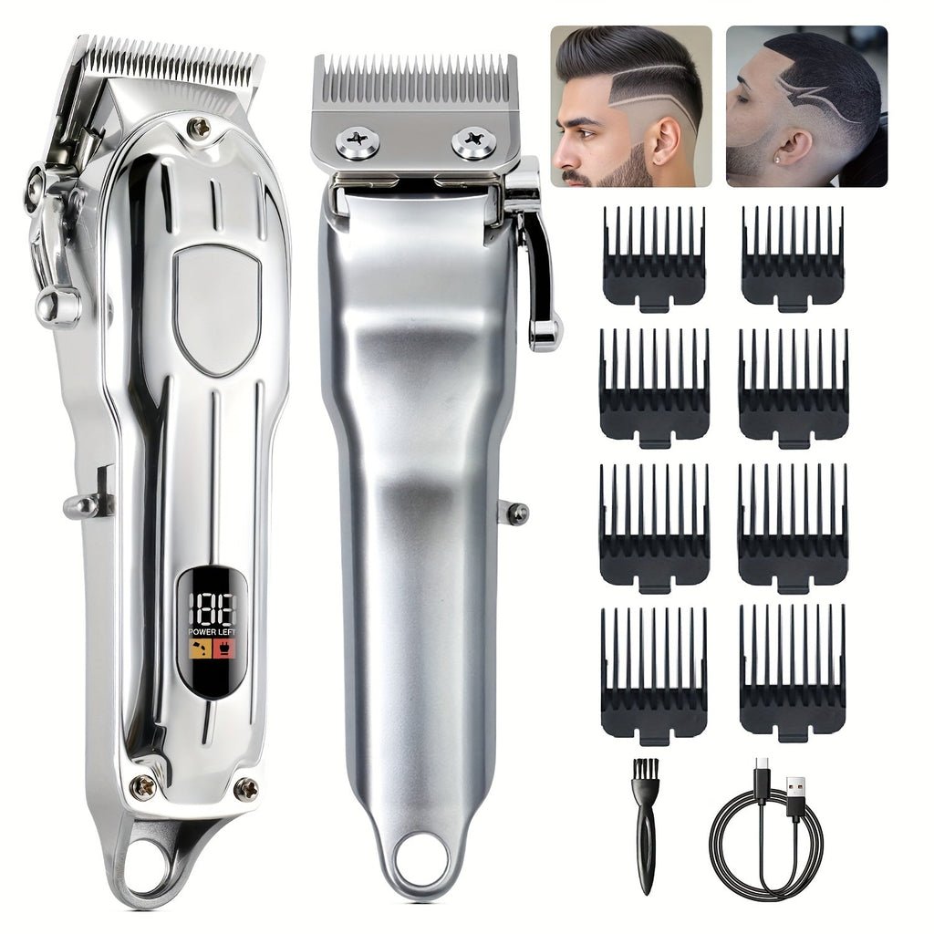 Professional Hair Clipper & Beard Trimmer Set - MENSURE Cordless 6000RPM Hair Cutting Kit with T-Blade Trimmer, 7 Guide Combs, LED Display & Type-C Fast Charging, Barber Kit for Men Home & Salon Use