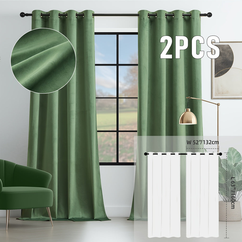 Velvet Room Darkening Curtains 2 Panels | Grommet Top Thermal Insulated Soundproof Blackout Curtains for Living Room Bedroom, Soft Solid Color Vintage Window Drapes