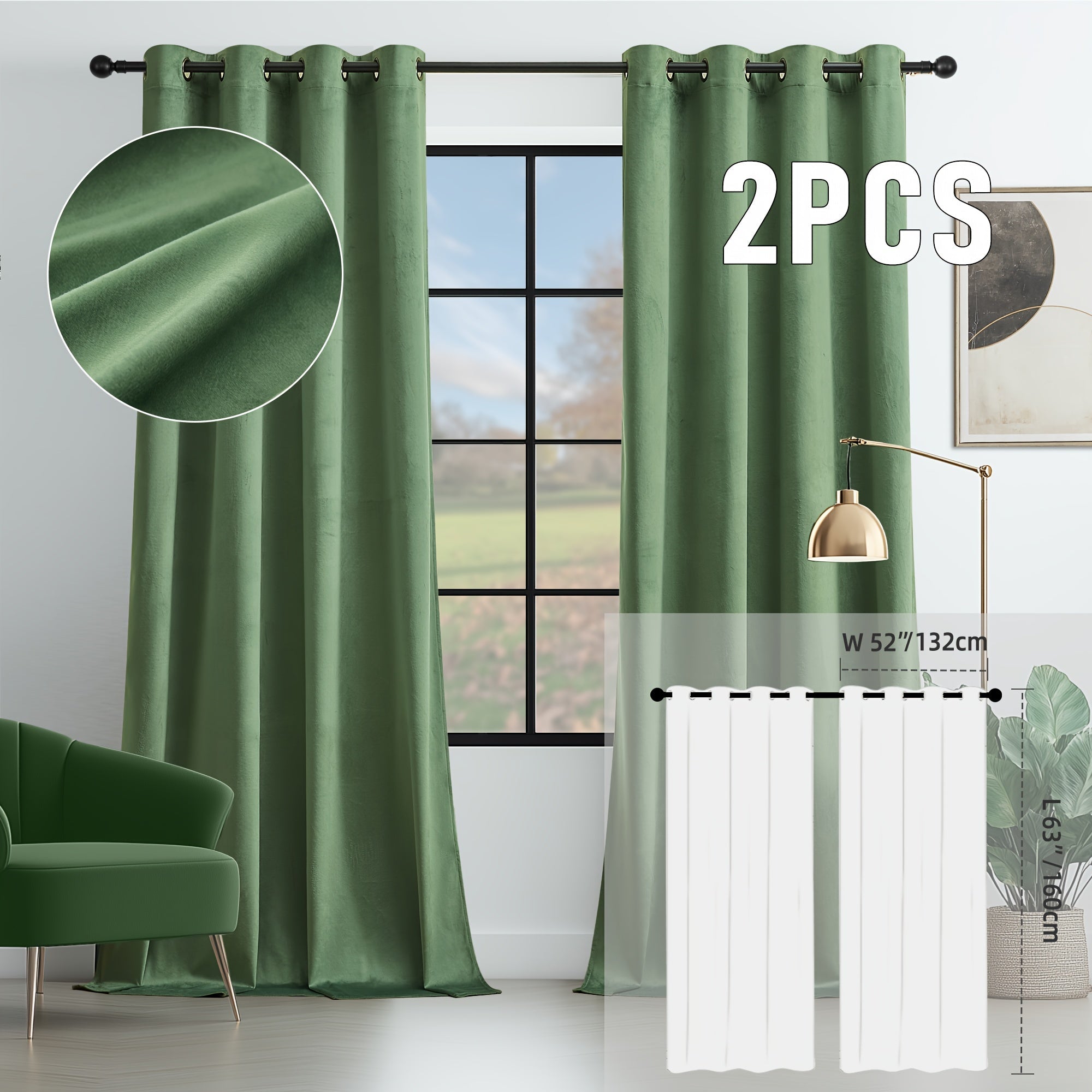 Velvet Room Darkening Curtains 2 Panels | Grommet Top Thermal Insulated Soundproof Blackout Curtains for Living Room Bedroom, Soft Solid Color Vintage Window Drapes