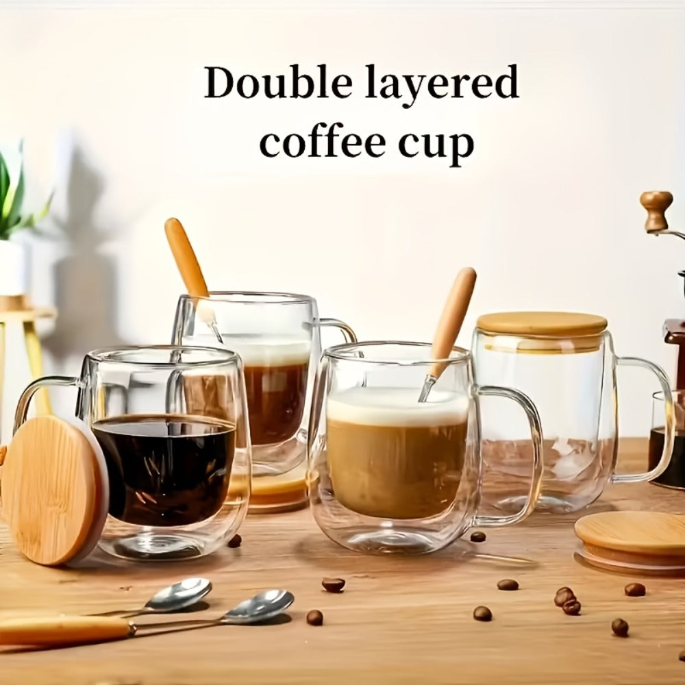 Coffee Cup Set 4 Piece 350ml 11.67oz with Lid and Spoon Durable Easy Clean for Coffee Milk Tea Juice Water Family Office Afternoon Tea Halloween Christmas Party