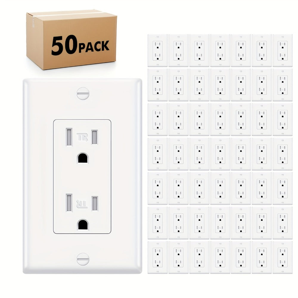 Tamper Resistant Outlet 15A 125V Decorator Receptacle with Wall Plate Self-Grounding Push-In Wire Fire Resistant for Home Office Commercial Use 10 20 50 Pack