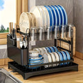 2-Tier Metal Dish Drying Rack with Drainboard ¨C Kitchen Counter Dish Drainer Compact Countertop Drying Rack Black White Gray