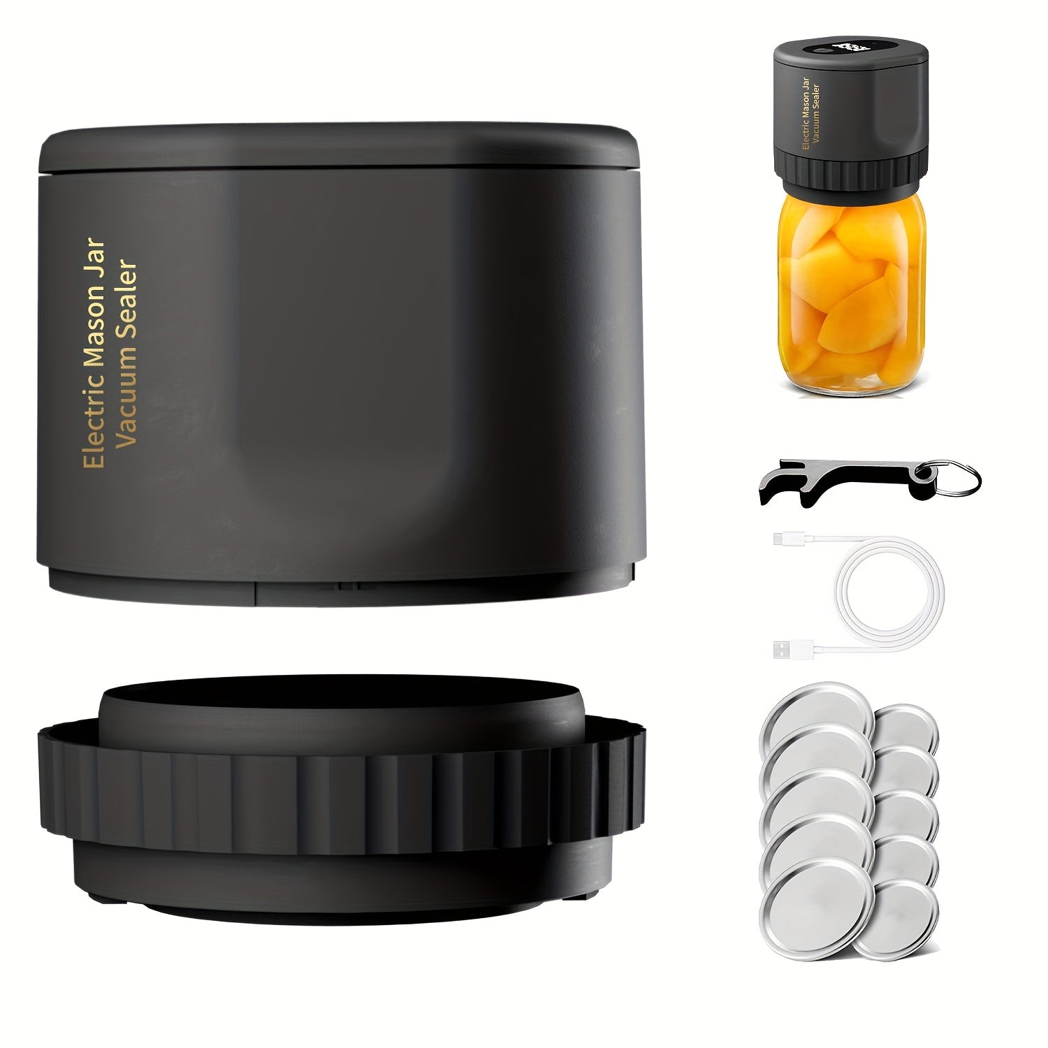 Electric Mason Jar Vacuum Sealer Kit with Sealing Lids Wide Mouth Regular Mouth Compatible Automatic Food Preservation Vacuum Sealing System