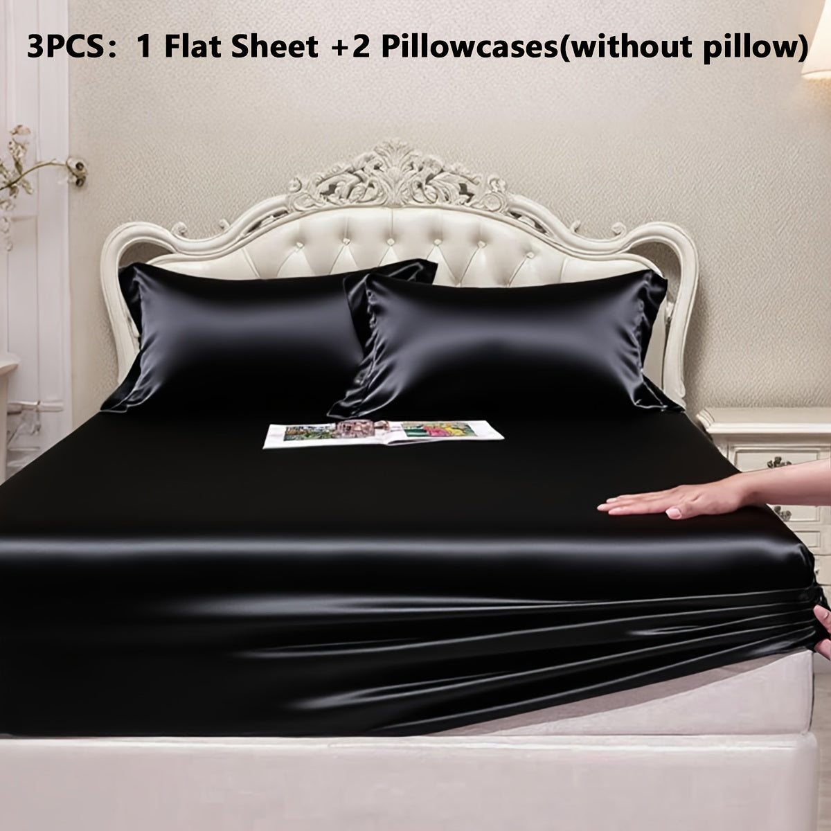 Satin Fitted Sheet Set with Pillowcases ¨C Cooling Smooth Breathable Wrinkle-Resistant Bed Sheets, Machine Washable Ultra Soft for Hot Sleepers, Twin Full Queen King, Multiple Colors