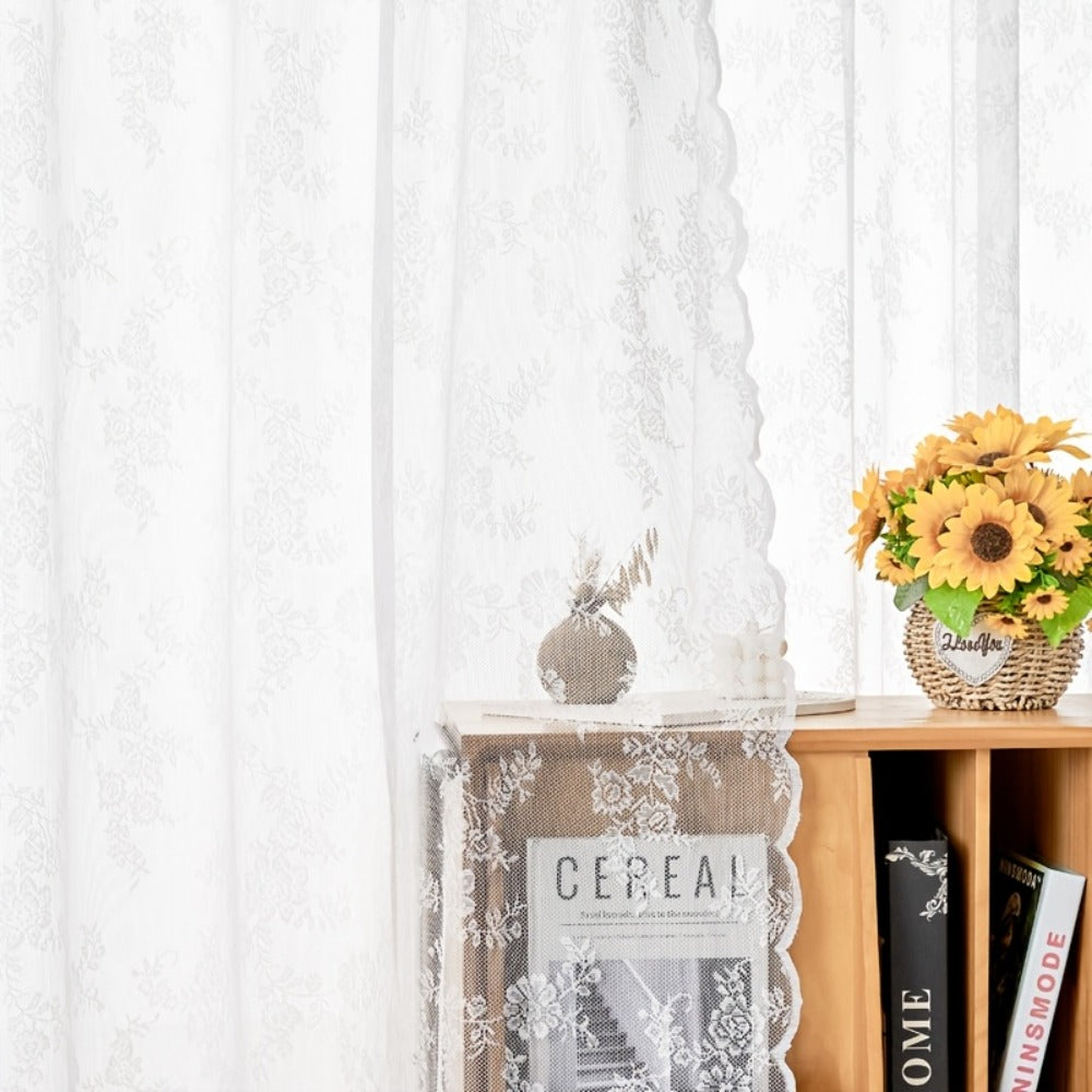 Sheer Lace Curtains 2 Panels Bohemian Floral Semi-Transparent Rod Pocket Window Curtains for Living Room Bedroom All Seasons