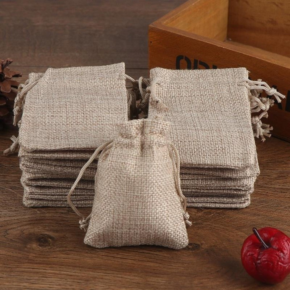 Natural Jute Drawstring Bags 50pcs ¨C Multipurpose Gift Pouches for Party Favors, Wedding, Packaging & Storage