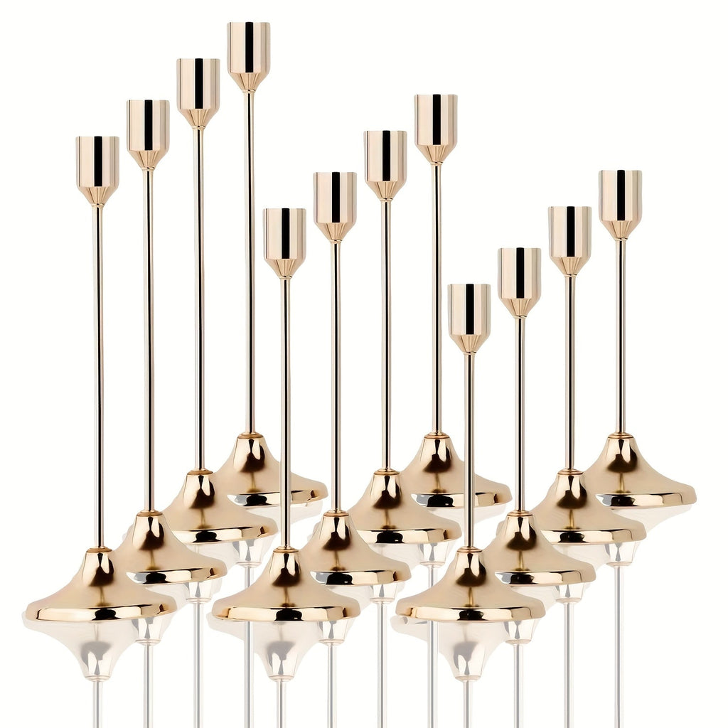 12pcs Metal Taper Candle Holders Set - Modern Tapered Design, Polished Finish, Tabletop Centerpiece for Christmas, Halloween, Weddings & Home Decor (Candles Not Included)