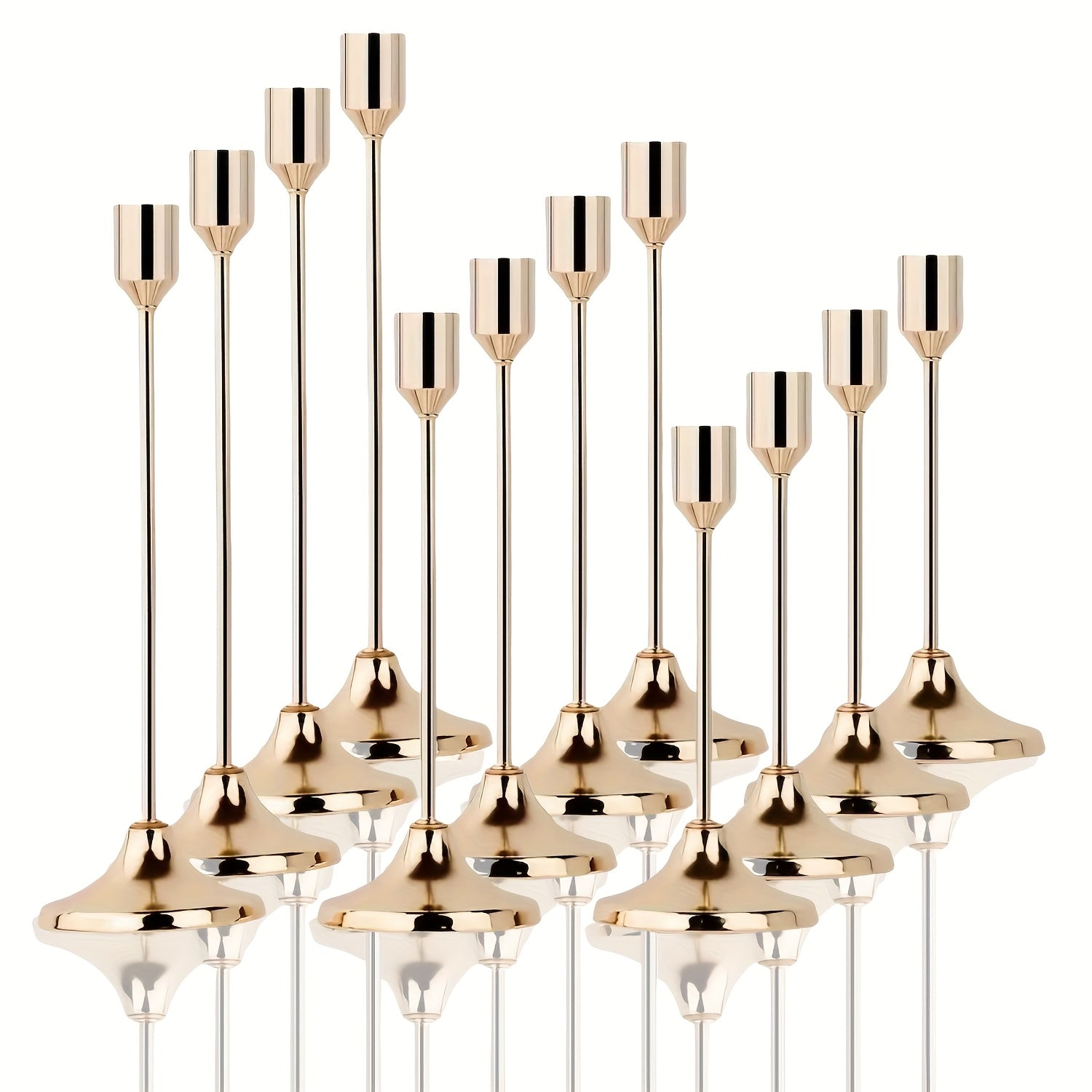 12pcs Metal Taper Candle Holders Set - Modern Tapered Design, Polished Finish, Tabletop Centerpiece for Christmas, Halloween, Weddings & Home Decor (Candles Not Included)