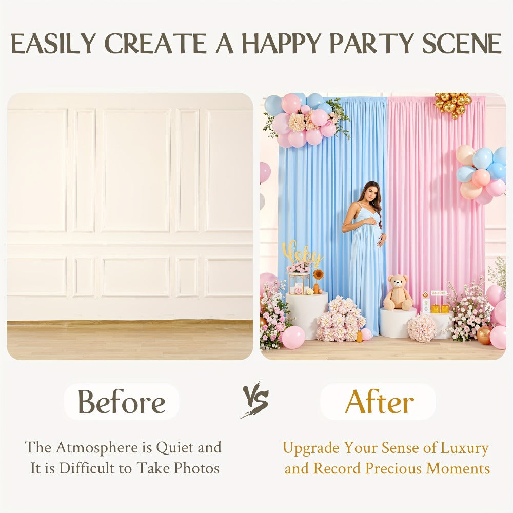 Blackout Backdrop Curtain 4 Pack 5x10 Ft - Heavyweight Nonwoven, Wrinkle-Resistant, Smooth Hanging for Wedding Birthday Baby Shower Party Photography Background Decoration