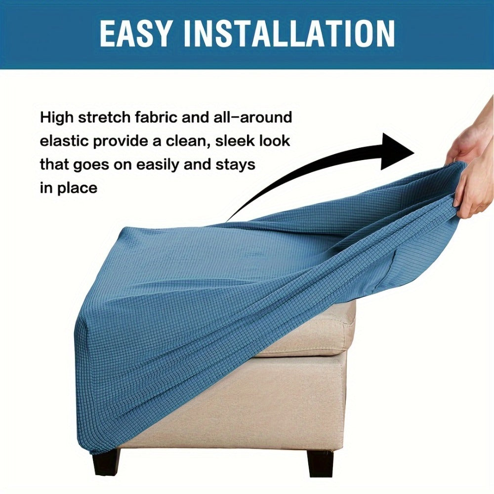 Square Ottoman Cover Elastic Stretch - Polar Fleece Footstool Slipcover with Elastic Band Closure Machine Washable for Home Office Decor, 6 Colors L XL