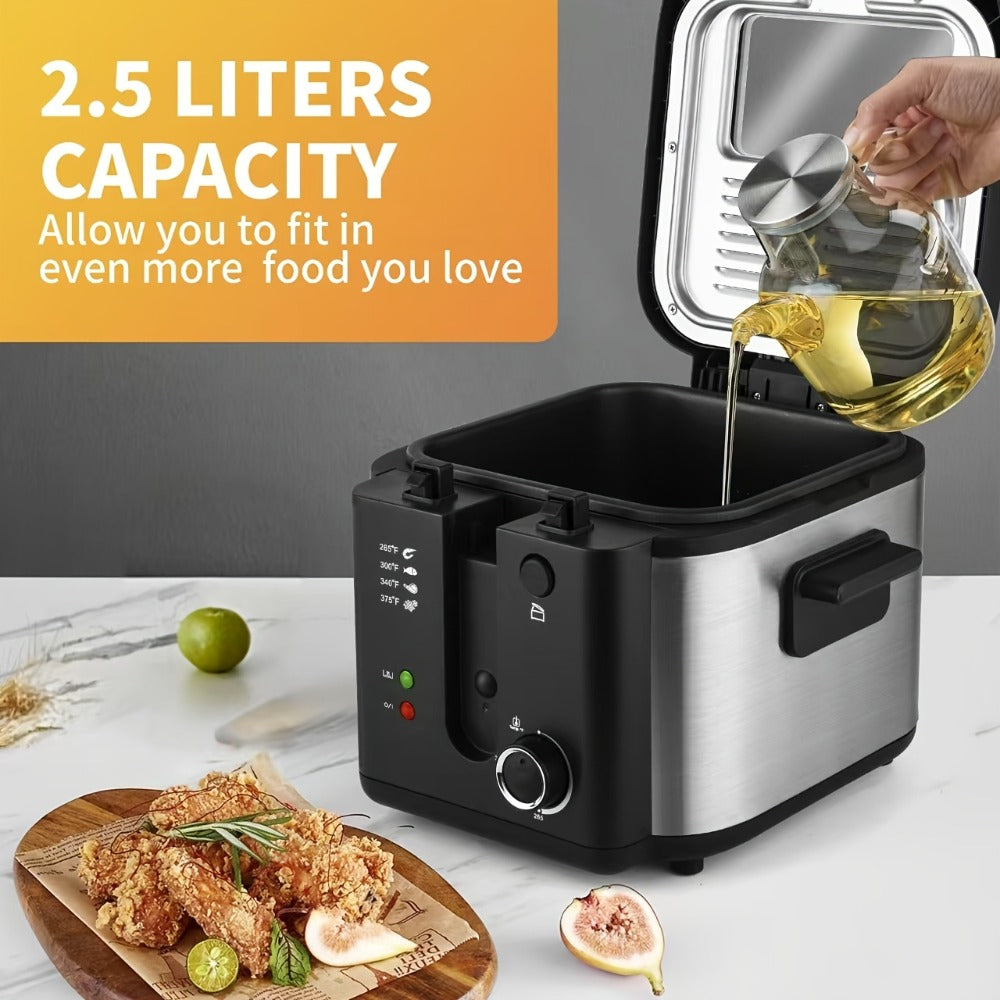 Electric Deep Fryer Stainless Steel Basket 1.5L to 6L ¨C Adjustable Temperature Foldable Handle Transparent Window Anti-Splash Lid | Dishwasher Safe Easy Clean | Home Family Dinner Party Kitchen