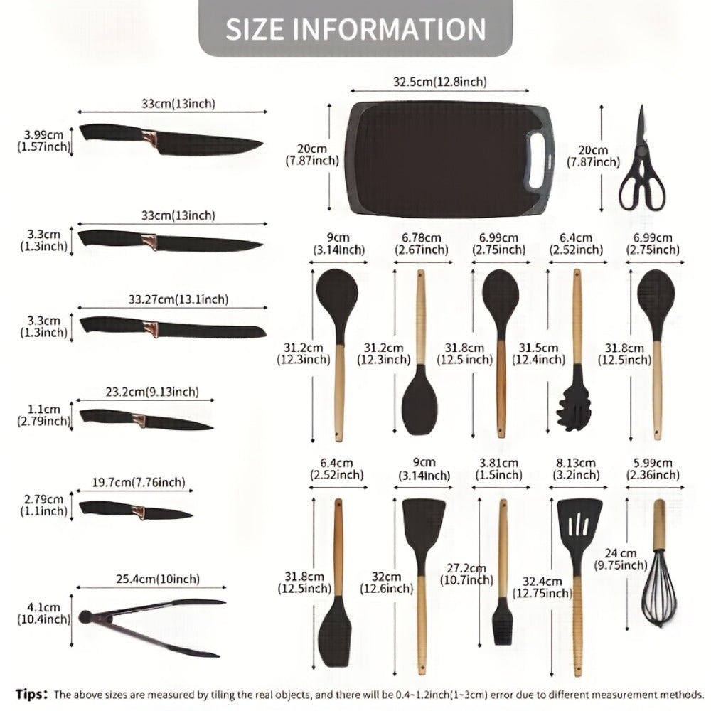 19-Piece Non-Stick Silicone Cookware Set with Bamboo Storage, Knives & Wooden Handle ¨C Pots, Pans & Utensils for Induction & Oven