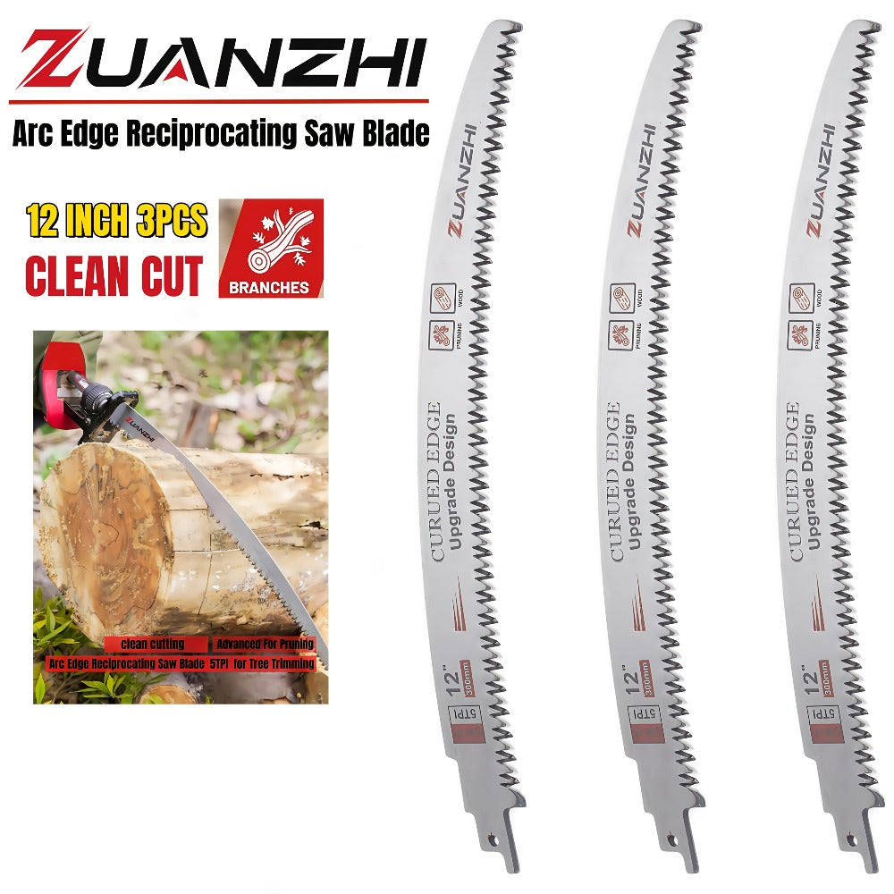 Reciprocating Saw Blade Pruning Arc Edge 3 Pack 6TPI Japanese Teeth CR-V Ultra Hardened for Wood Pruning Tree Trimming Wood Cutting 1/2 Inch Shank 9.5 12 15 Inch Options