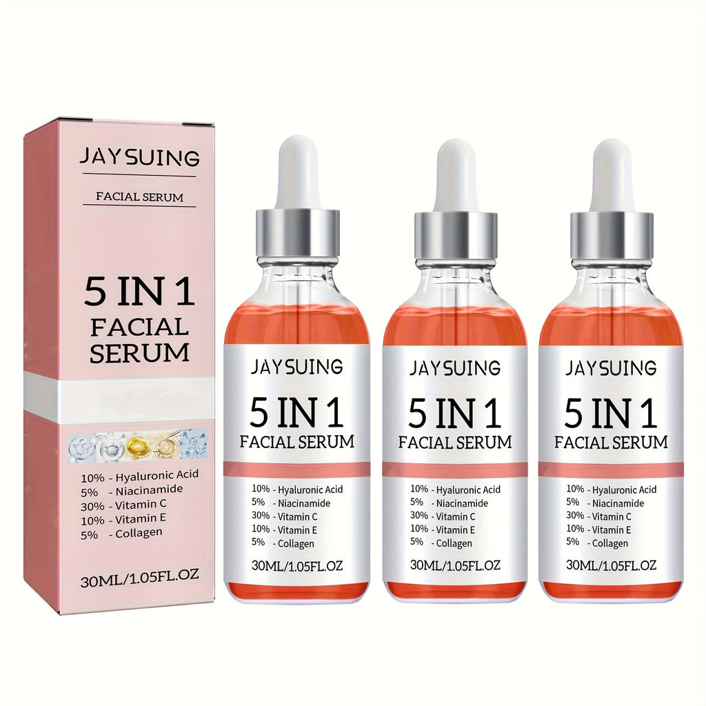 Facial Serum 5-in-1 with Hyaluronic Acid & Vitamin C ¨C 3 Pack 30ml, Hydrating Anti-Aging Skin Care Serum for All Skin Types, Alcohol-Free, Non-Irritating, Unisex