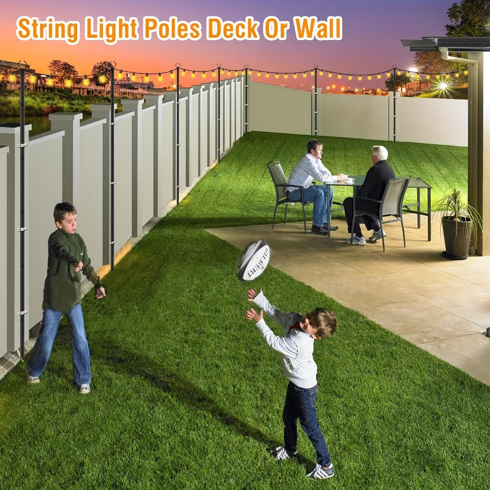 Outdoor String Light Poles 4 Pack 8.9Ft Metal Poles for Outside String Lights with Ground Fork Stand for Patio Backyard Deck Garden Yard Bistro Party Wedding Lighting