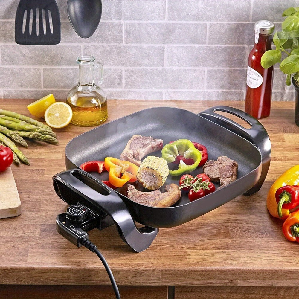 Electric Skillet 12x12 Inch Nonstick Ceramic with Glass Lid 1400W Adjustable Temperature up to 420¡ãF ¨C Aluminum Body Electric Frying Pan for Fry Bake Steam Simmer, Black & Copper