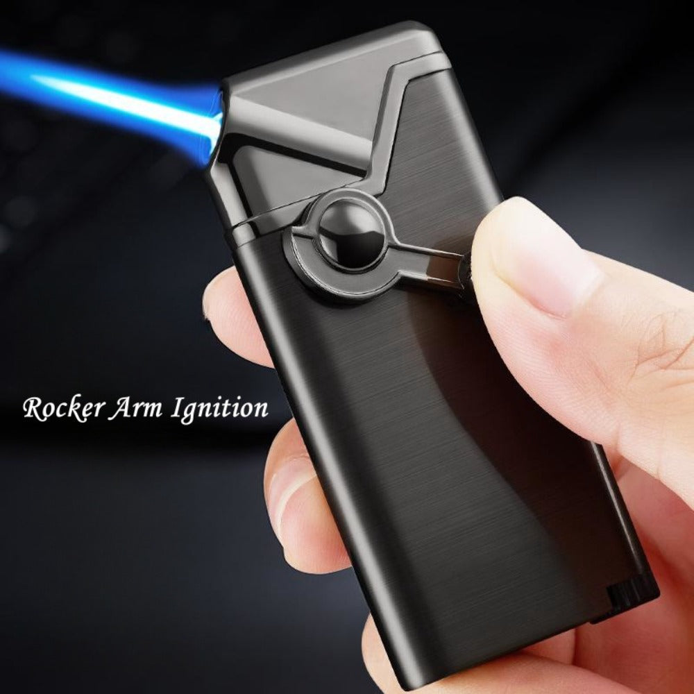 Rocker Ignition Jet Torch Lighter Metal Windproof Refillable - Adjustable Flame for Kitchen, Candle, Aromatherapy & Outdoor Use | Best Gift for Men | Butane Not Included