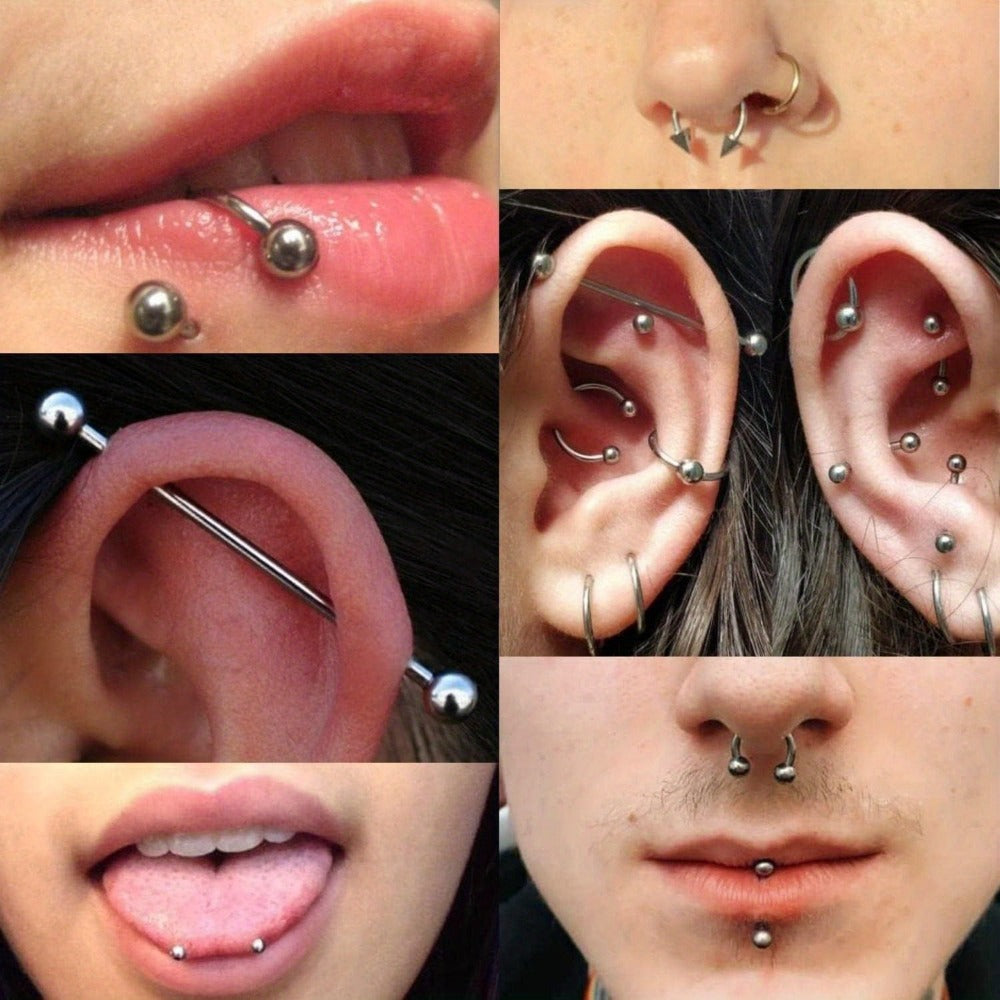 Professional Piercing Kit 120pcs ¨C Complete Body Piercing Set with Stainless Steel Needles, Clamps, Gloves & Jewelry for Ear, Nose, Septum, Belly Button, Lip & Tongue