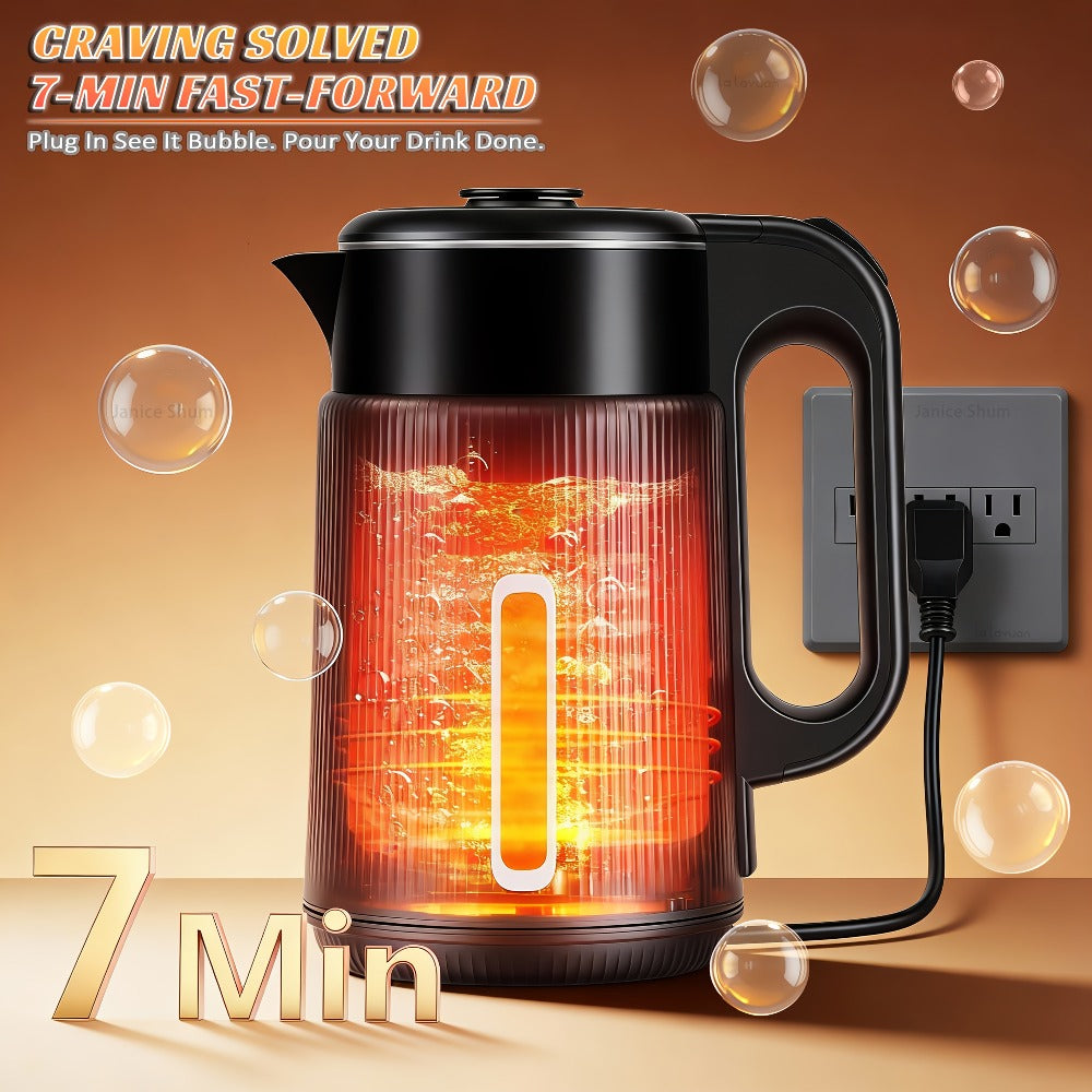 Electric Kettle 1000W Double Wall Stainless Steel ¨C 57.48oz 304 SS Hot Water Kettle with 360¡ã Rotary Base, LED Light, Auto Shut-Off & Boil-Dry Protection, Instant Water Warmer for Coffee & Tea ¨C Black