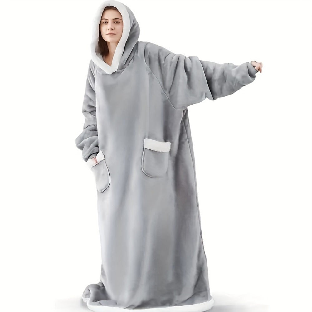 Wearable Blanket with Sleeves ¨C Oversized Long Flannel Hoodie Sweatshirt Pullover for Women & Men, Giant TV Blanket, 2 Colors