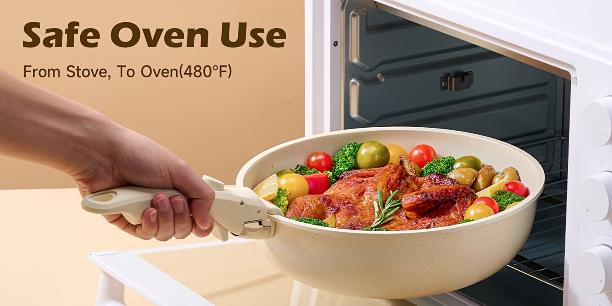 Detachable Handle Cookware Set 16 & 26 Piece Non-Stick PFOA-Free ¨C Stackable Space-Saving Pots and Pans | Oven Safe 480¡ãF Induction Compatible | RV Camping Kitchen Cooking Set in Black & Beige