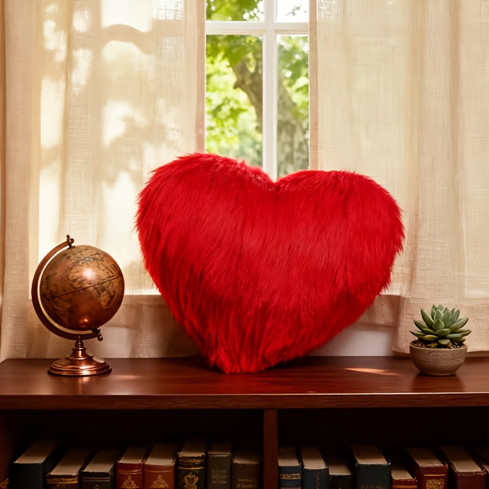 Heart Shaped Plush Pillow Cover Faux Wool Fluffy Cushion Cover for Sofa Bed Chair Car - Valentine's Day Decor Throw Pillowcase 17¡± Soft Decorative Pillow Case, Red & Pink, Insert Not Included
