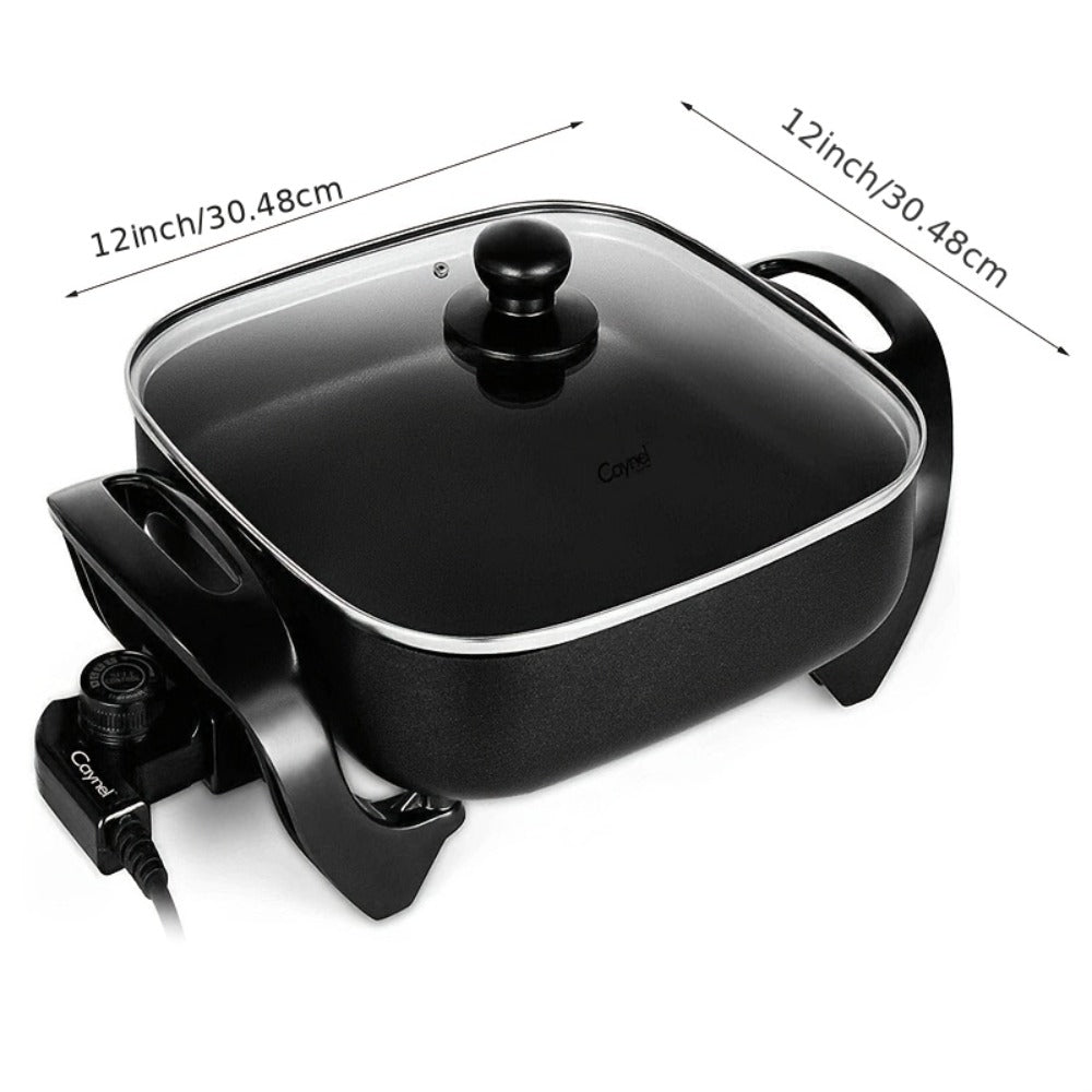 Electric Skillet 12x12 Inch Nonstick Ceramic with Glass Lid 1400W Adjustable Temperature up to 420¡ãF ¨C Aluminum Body Electric Frying Pan for Fry Bake Steam Simmer, Black & Copper