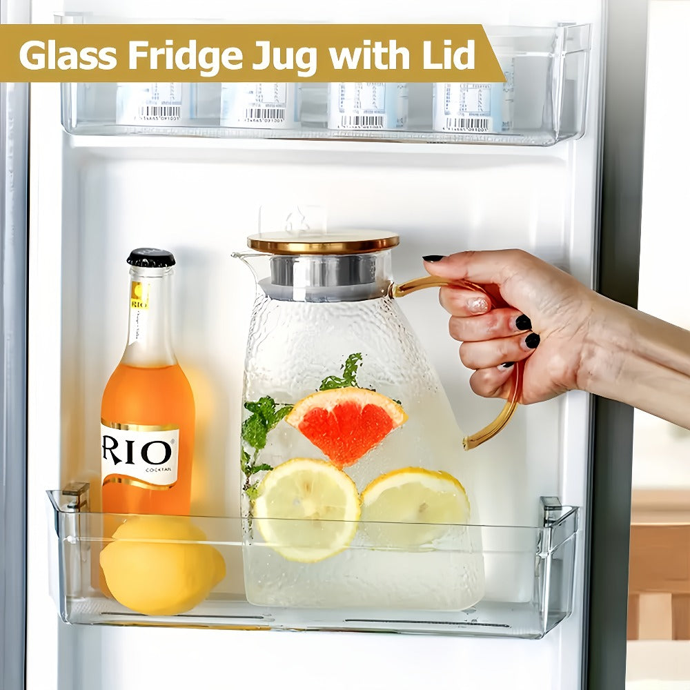 Glass Water Bottle Kettle Set ¨C Heat-Resistant Large Capacity Fridge Door Storage with Cleaning Brush & Long Spoon ¨C Perfect for Iced Tea, Cold Brew Coffee, Juice & Infused Water