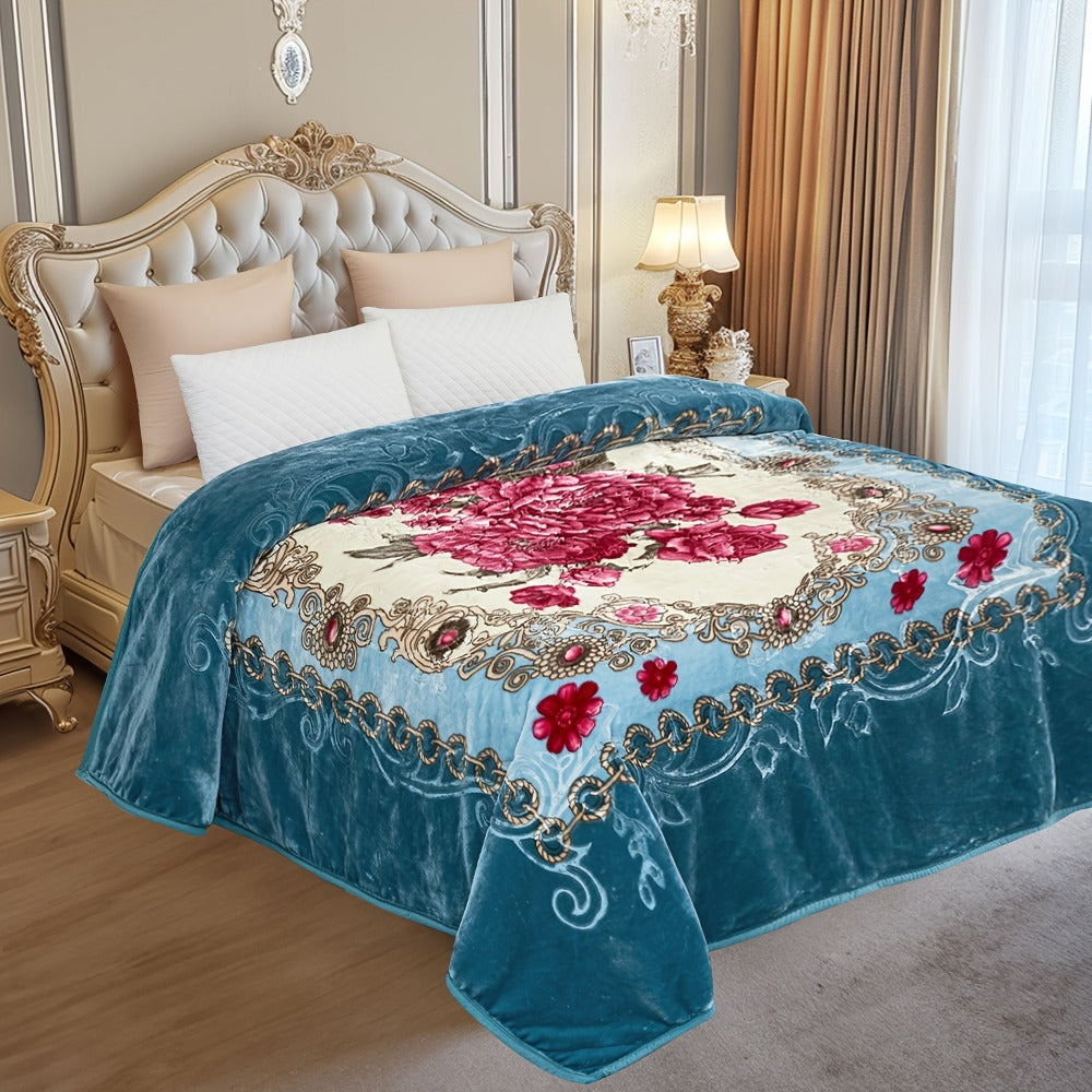 Reversible Plush Blanket 2-Ply 520GSM Milk Velvet - Soft Warm Queen King Size Blanket with Vibrant Animal & Floral Designs, All-Season Bed Couch Throw