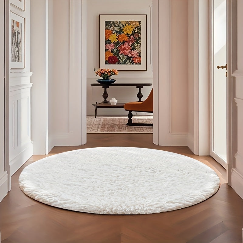 Round Faux Fur Area Rug - Soft Plush Circle Carpet for Living Room Bedroom, Machine Washable, Multiple Colors & Sizes