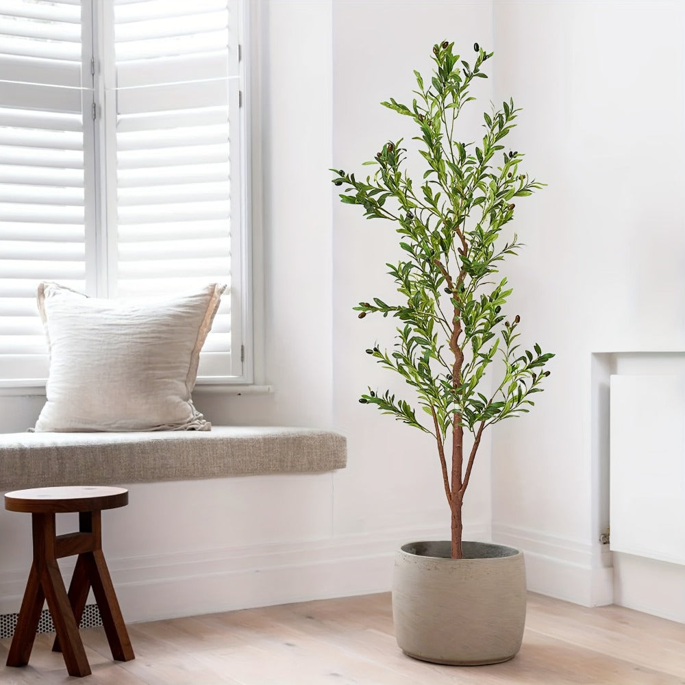 Artificial Olive Tree Large Faux Indoor Tree with Pot ¨C Realistic 5FT 6FT 7FT Multi-Trunk Fake Olive Tree with Leaves & Fruits for Living Room Home Office Entryway Decor