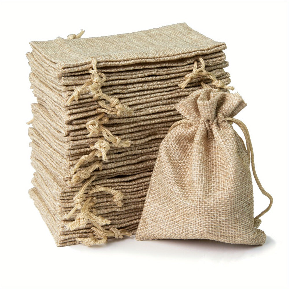 Natural Jute Drawstring Bags 50pcs ¨C Multipurpose Gift Pouches for Party Favors, Wedding, Packaging & Storage