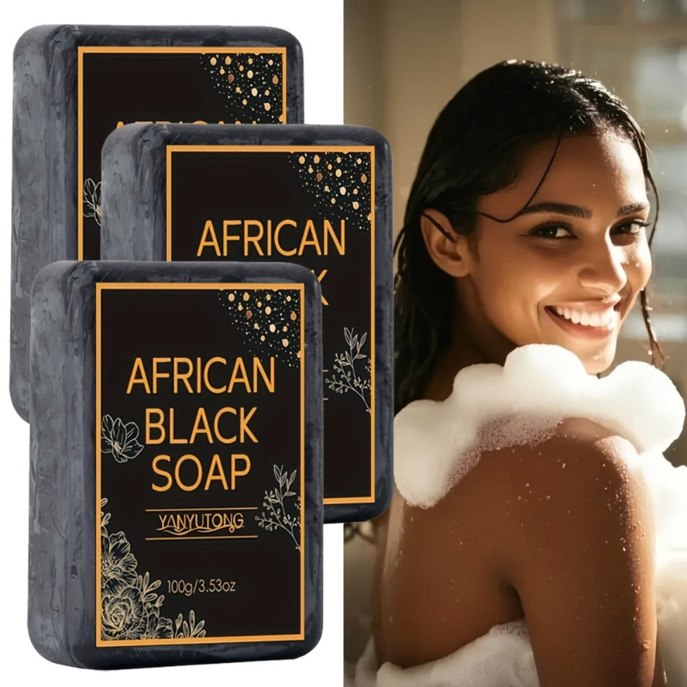 African Black Soap Bars ¨C Moisturizing Body & Face Cleanser with Coconut Oil, Olive Oil & Shea Butter | Rich Foam Plant Extract Skin Care Soap for Daily Use