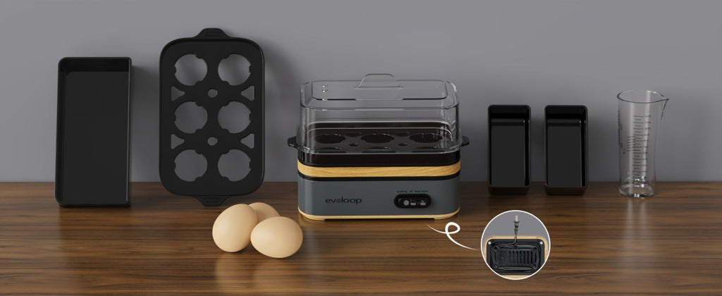 Electric Egg Cooker 6 Egg Capacity Rapid BPA Free Stainless Steel 400W for Hard Boiled Poached Scrambled Eggs Omelets Auto Shut Off Kitchen Appliance Green Wood Silver