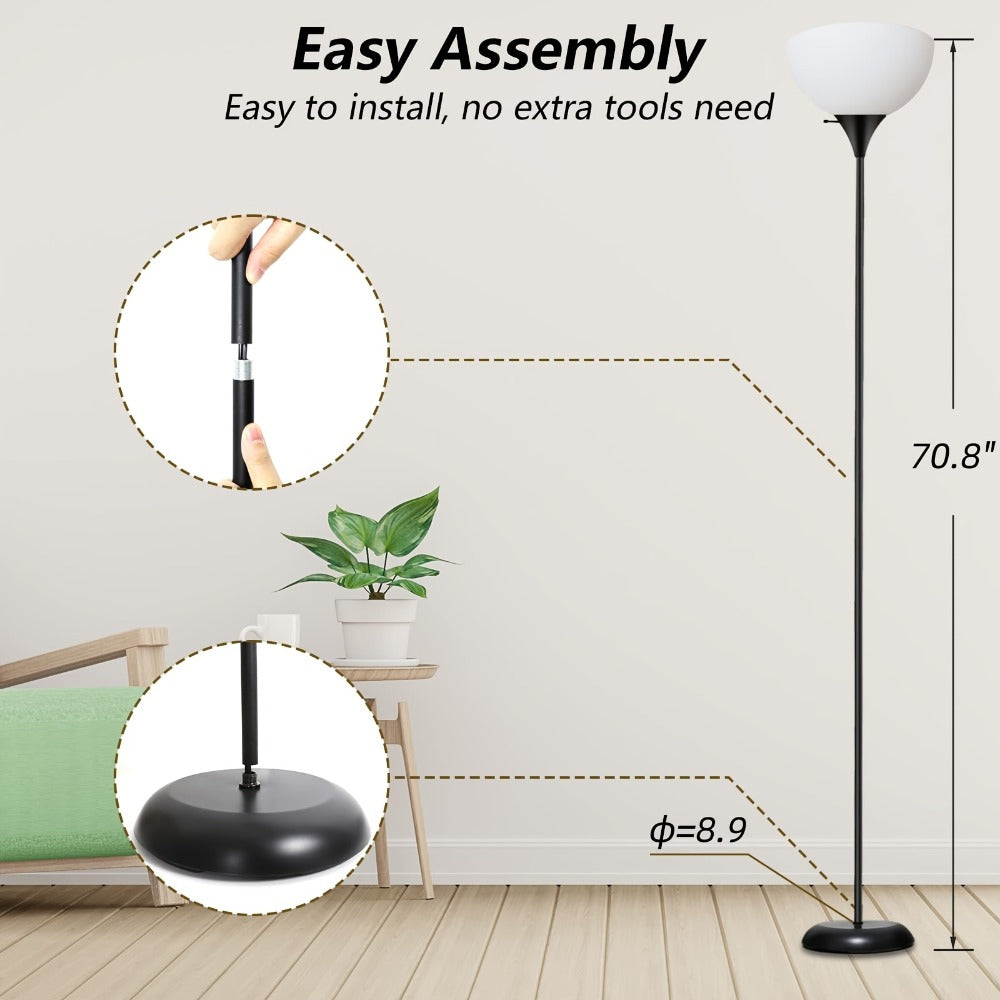 Floor Lamp for Living Room Bedroom Office Industrial Metal Torchiere Standing Lamp Adjustable Rotary Switch Shatter-Proof Shade Black