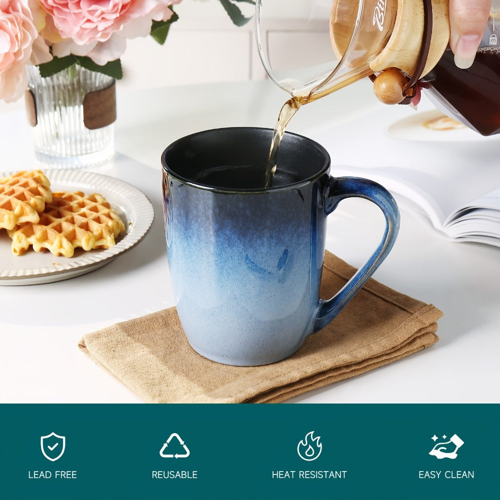 Gradient Blue Ceramic Mugs Set of 6 ¨C 14 Oz Reaction Glaze Coffee Mugs ¨C Durable Stain-Resistant Unique Design ¨C Perfect for Coffee, Tea & Gifting at Weddings, Parties & Holidays