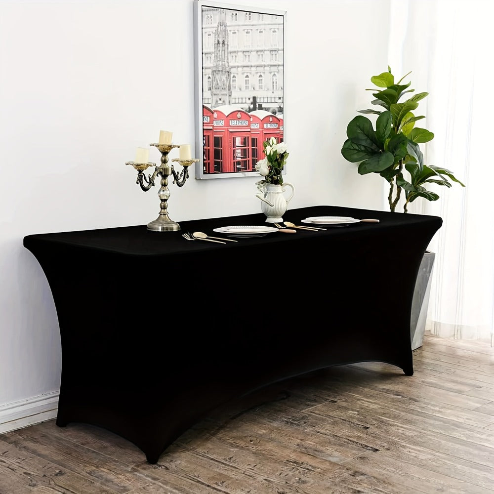 10pcs Spandex Tablecloth 6ft Rectangle Fitted Table Cover Stretch Wrinkle-Free for Wedding Reception Vendor Booth Catering Indoor Outdoor, 72Lx30Wx30H Inch, White/Black