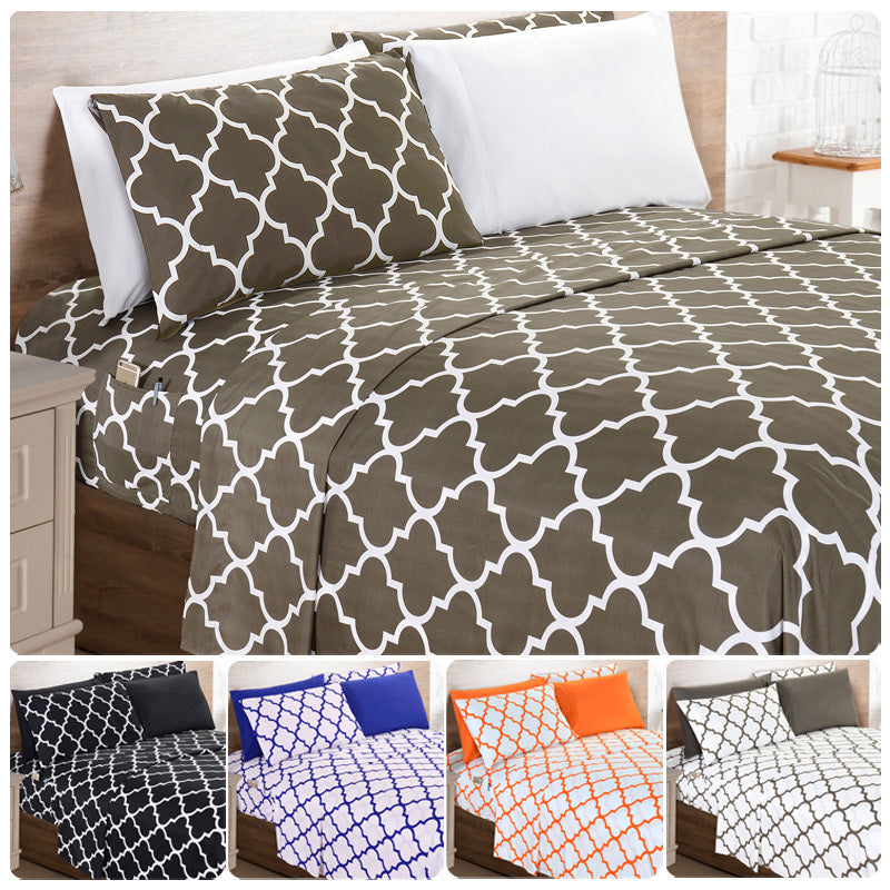Bed Sheet Set 6-Piece Geometric Trellis, Ultra Soft Microfiber Sheets with 16-Inch Deep Pocket Fitted Sheet, Fade & Wrinkle Resistant, Machine Washable Hotel Quality Bedding for Twin Full Queen King