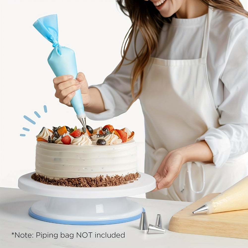 Cake Decorating Set 22-Piece with Rotating Turntable Stand, Stainless Steel Piping Tips, Pastry Bags, Icing Spatula & Scrapers, Complete Cake Decoration Kit for Beginners and Home Bakers, Pink