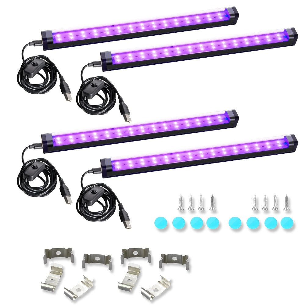 Black Light Bar UV LED Blacklight 10W 1ft - Magnetic UV Strip Light for Glow Party, Fluorescent Poster, Body Paint, Tapestry & Cabinet Display, 2/4/10/12/14 Pack Options