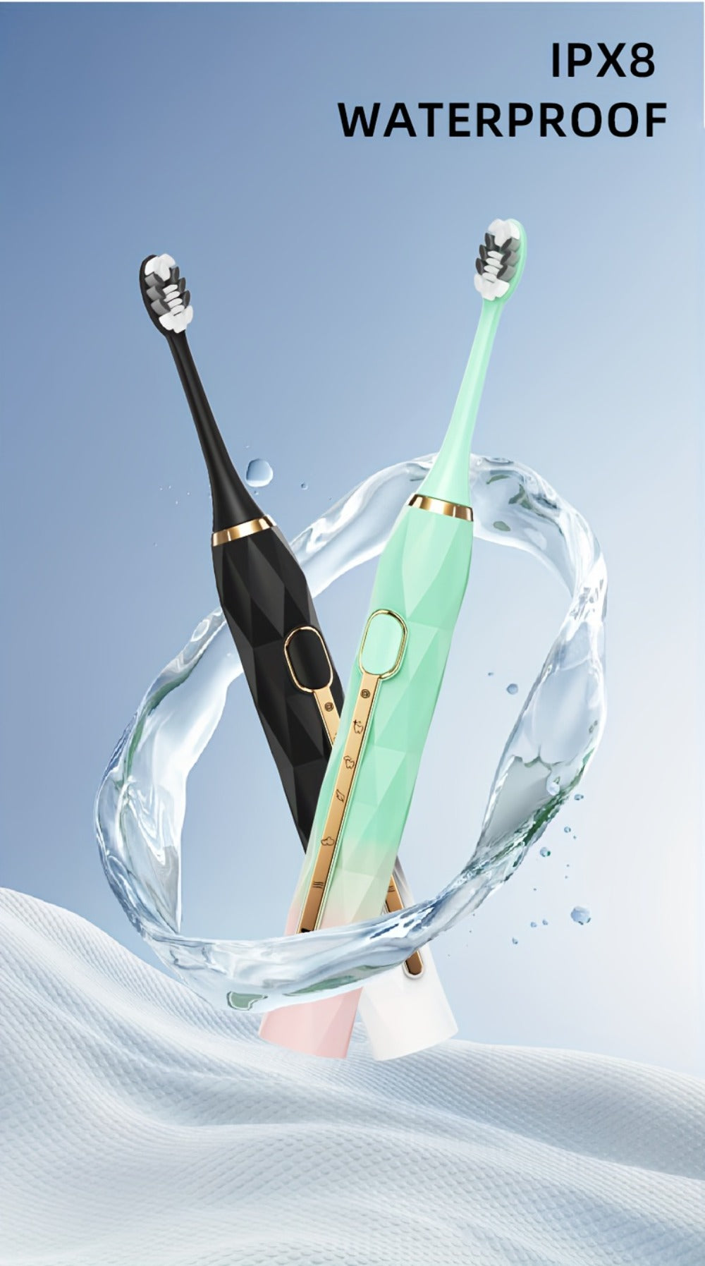 Sonic Electric Toothbrush IPX8 Waterproof USB Rechargeable with 10 Replacement Heads, Intelligent Timer, Travel Case & Charging Base ¨C 5 Colors for Men & Women