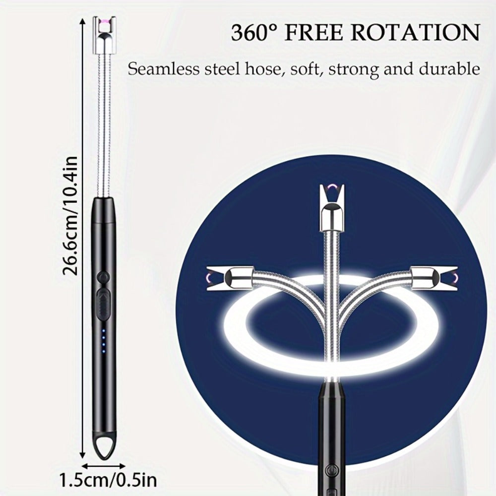 USB Rechargeable Arc Lighter 4-Pack Flameless Windproof Candle Lighter with Flexible Neck, 360¡ã Rotation, LED Battery Indicator & Safety Switch ¨C for Candles, Grill, Camping, BBQ, Aromatherapy