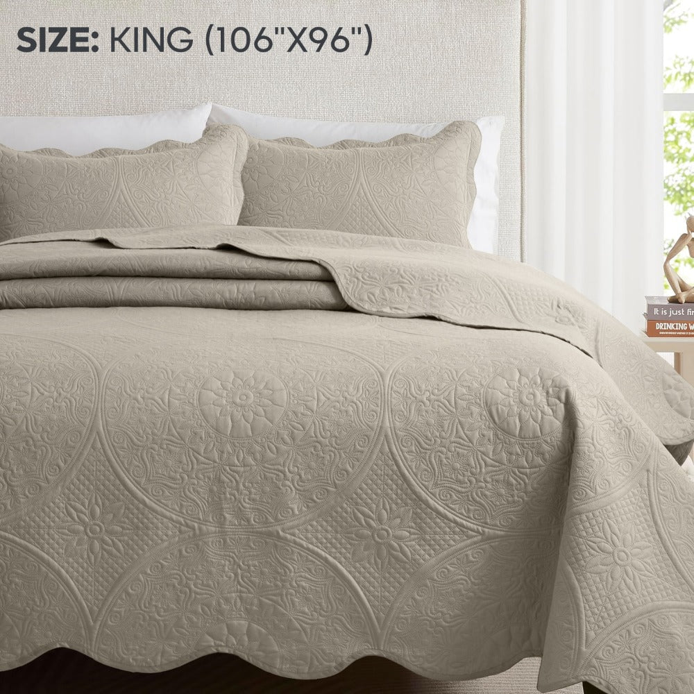 Quilted Bedspread Set 3 Piece ¨C Soft Floral Coverlet with Pillow Shams, Lightweight Breathable Quilt for Bedroom & Guest Room, All Season Bed Cover