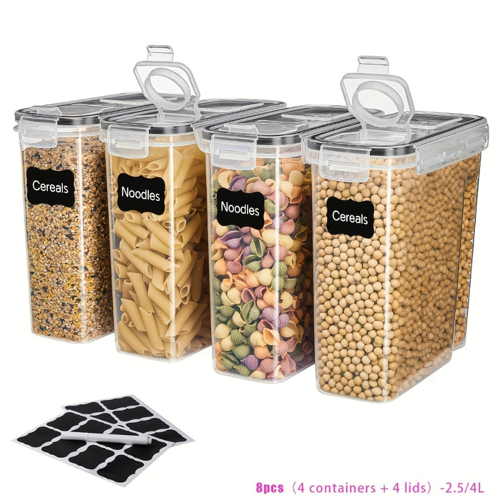 Clear Food Storage Jars with Lids 8 Piece Set - Airtight Moisture Proof Sealed Containers for Cereal Rice Salt Pepper Tea Nuts and Coffee Beans, BPA-Free Plastic Kitchen Pantry Canisters, Available in 84.54oz or 1.06 Gallon, 4 Jars and 4 Lids