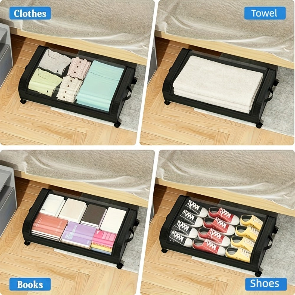 Under Bed Storage Organizer with Wheels & Lid - Metal Rolling Bins for Clothes Bedding Shoes Blankets Books (2pcs)