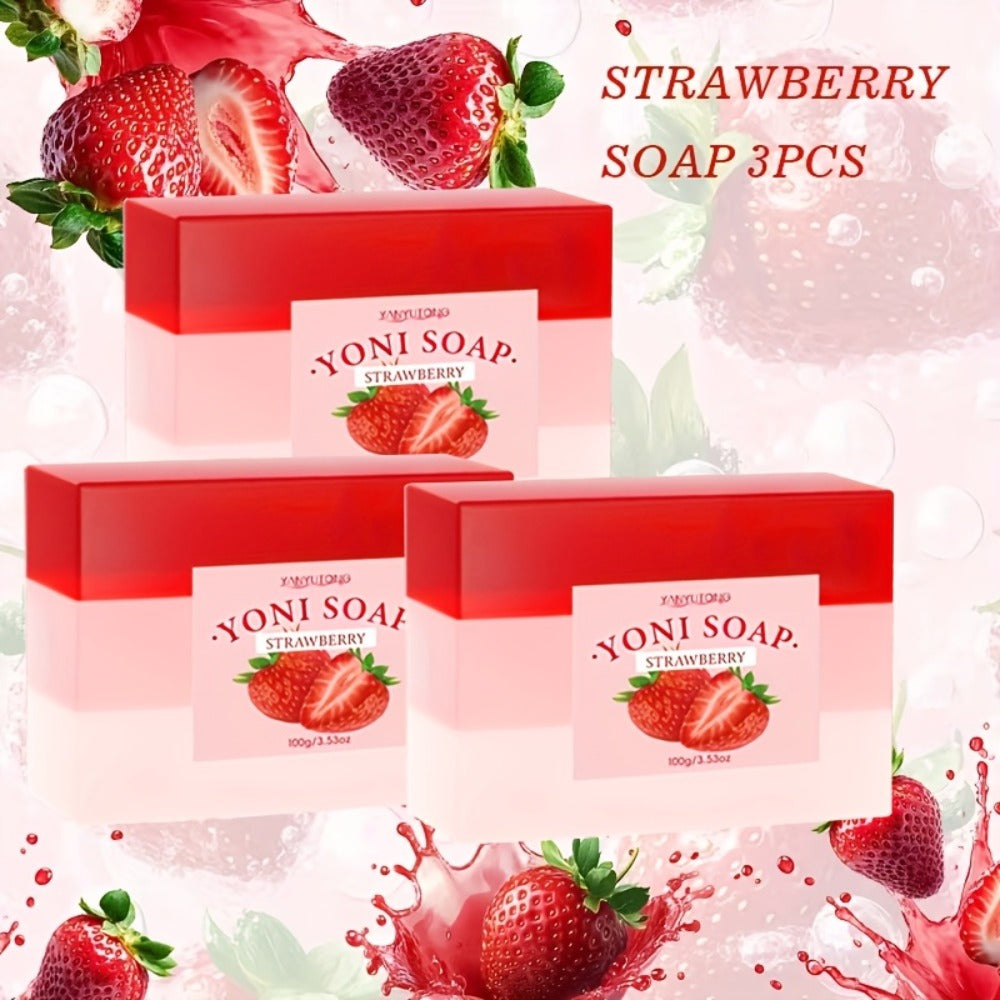 Strawberry Intimate Soap for Women 100g pH Balancing Feminine Wash Bar Gentle Cleansing Long-Lasting Fresh Fragrance Daily Feminine Hygiene Care 3 or 6 Pack