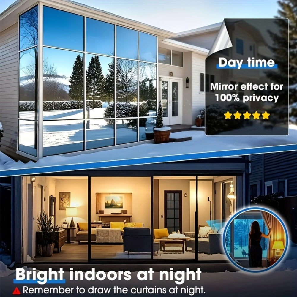 One Way Window Privacy Film Static Cling No Glue UV Blocking Heat Control Reflective Mirror Film for Home Office Bathroom, 12 Mil, Black Blue Gray Silver