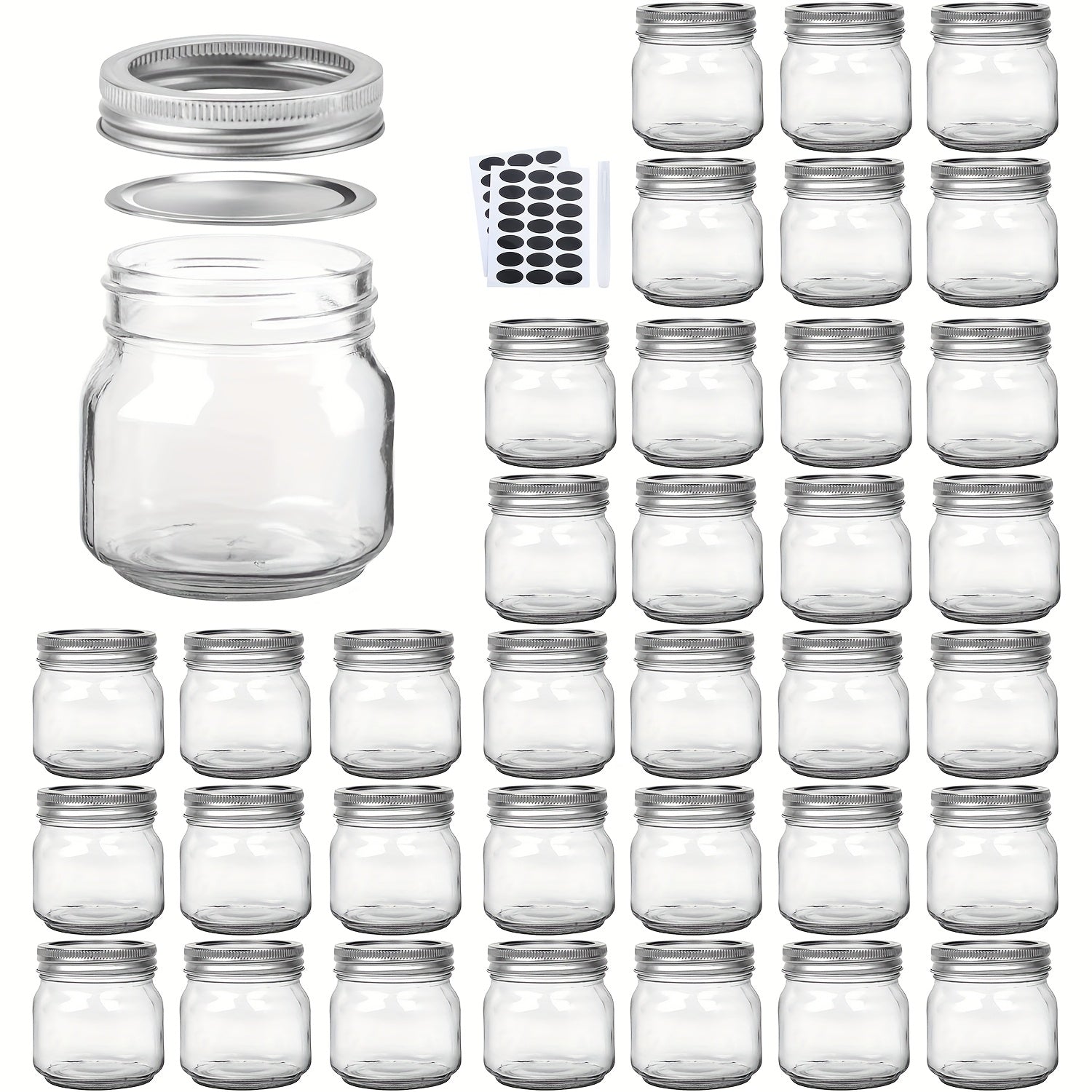 Mason Jars 8oz Glass Jars with Lids ¨C 9/18/27/36 Pack Regular Mouth Canning Jars for Storage, Spices, Jelly, Jam, Honey & Caviar | Dishwasher Safe Spiral Lid Kitchen Storage Containers Set